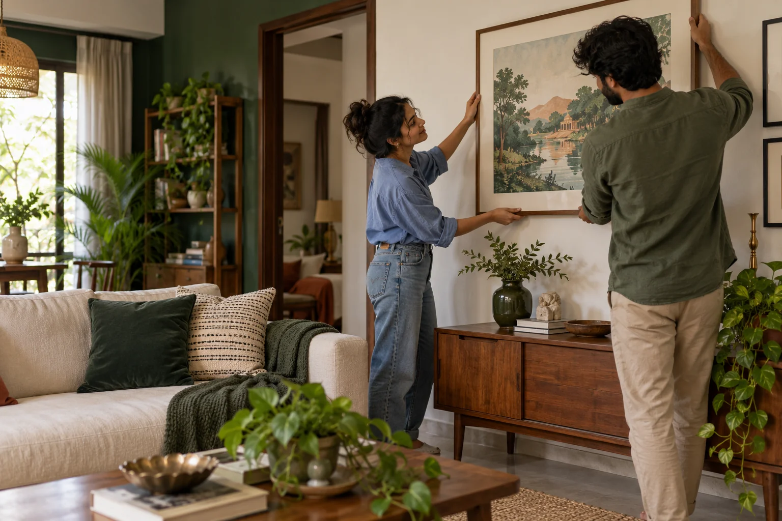 A family enjoying time in their living room